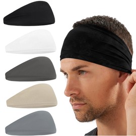 Men Running Headband,5Pack Super Thin Men Sweatband Sports Headband for Running,Cycling,Basketball,Yoga,Fitness Workout Stretchy Unisex Hairband