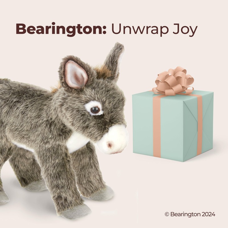 Bearington Pedro Donkey Stuffed Animal- 12" Huggable Baby Donkey Plush