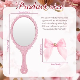 Wesiti 8 Pcs Vintage Handheld Mirrors Embossed Flower Princess Mirror with Bow Makeup Cosmetic Glass with Handle for Wedding Classroom Kids Princess Party Favors (Pink)