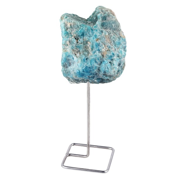 Yatming Irregular Blue Apatite Rough Stone Ornament with Stand, Healing Crystal Collectible Display Specimen Home Decor for Meditation Feng Shui