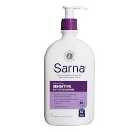 Sarna Loción sensible antipicazón, sin esteroides, sin fragancia, vegana, hipoalergénica, aceptada por la Asociación Nacional del Eczema, 1% de clorhi