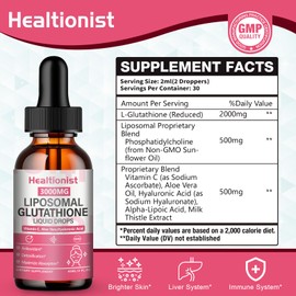 Healtionist 2 Pack 3000mg Liposomal Glutathione Liquid Drops with Vitamin C, 98% Absorption, Glutathione Liposomal Supplement, Powerful Antioxidant Complex for Immune System, Liver, 4 Fl Oz per Bottle