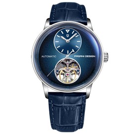 Orizontime Pagani Design Automatic Mechanical Watches for Men 42mm Dial Leather Strap Silver Blue Luxury, Silver Blue, Luxurious