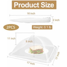 2 Pcs Food Covers Mesh Pop Up, Reusable Food Net Covers for Outdoor Events, Screen Tents, Parties, Picnics, and BBQs, Collapsible Foods Tents for Bug Protection(White)