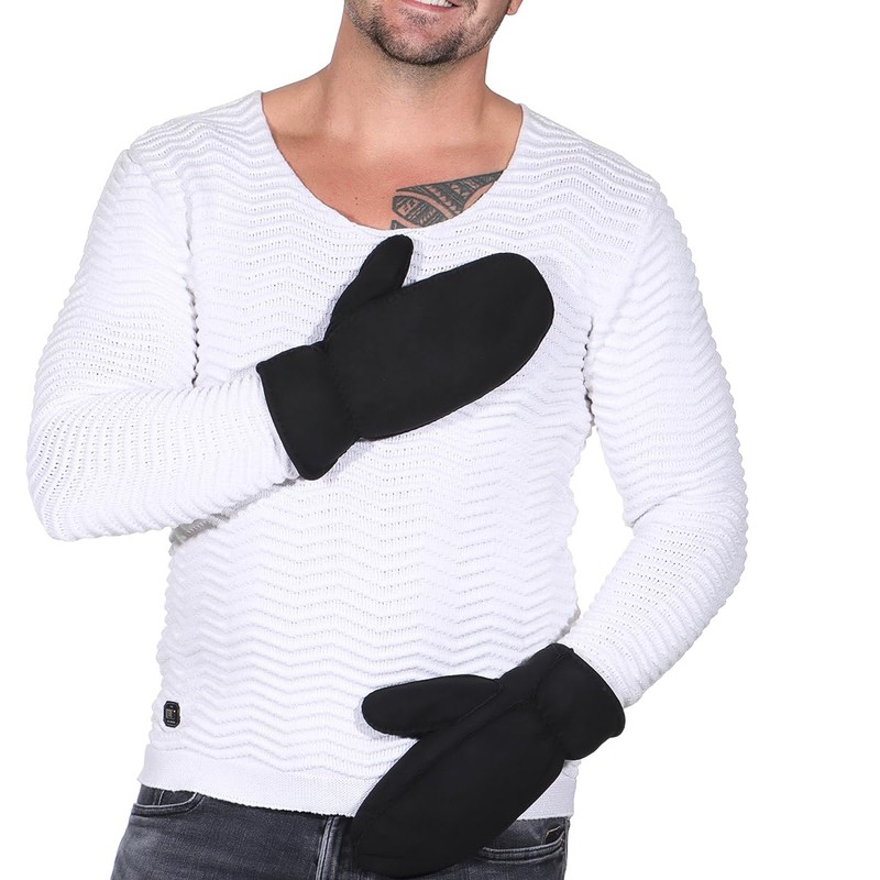 Harrys-Collection Men's Lambskin Mittens with Elastic Band, black