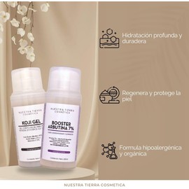 Nuestra Tierra Cosmetica Kit Despigmentante, Koji Gel y Booster Arbutina 7%, Tratamiento Facial y Corporal, 100ml Cada Uno