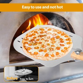 Pizza Peel 12 inch, Pizza Paddle with Wood Long Handle & Holes Pizzas Turning Peel, Metal Oven Tools for Baking Pizzas and Breads, 31x63 cm
