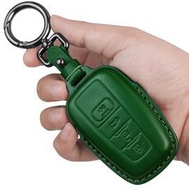 Tukellen for Toyota Key Fob Cover Genuine Leather with Keychain,Leather Key Case Protector Compatible with 2020-2022 Highlander Corolla Prius 2018-2024 RAV4 Camry Avalon C-HR GT86 -Green