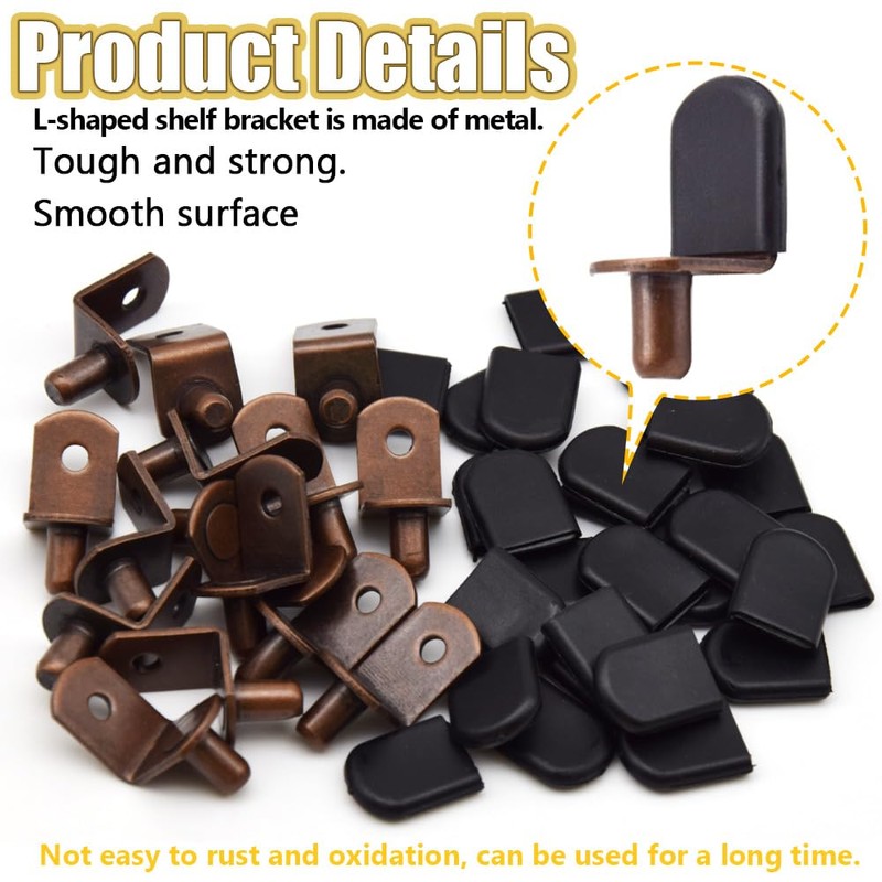 Hocansen 50 Pcs Shelf Pins Shelf Support Pegs with Rubber