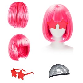 Wig for Women - Colorful Bob Wig with Party Sunglasses, Cosplay Party Wigs, Funny Wigs for Women (Hair Net Included) (Peach)