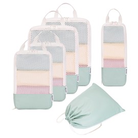 Narwey 6 Set Compression Packing Cubes for Backpack and Suitcases, Travel Organiser Packing Bags for Carry on Hand Luggage (Mint Green)