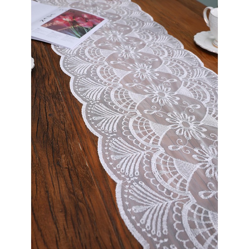 Futupe Table Runner, Lace, White, Floral Pattern, Embroidered, Stylish, Scandinavian