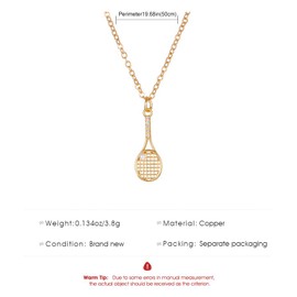 Elegant Tennis Racket Necklace for Women - Sparkling Charm for Sports Enthusiasts, Tennis Sport Pendant Necklace with Rhinestone Pearl - Sports Jewelry Gift for Tennis Lover - Gold