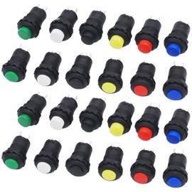 GTIWUNG Pack of 24 Mini Push Button Switch, 12 mm Push Button, Mini Push Button, ON-OFF Push Button Self-Locking Switch for Car, Boat, Arduino, DIY, AC 250 V/1.5 A, 125 V/3 A, 6 Colours