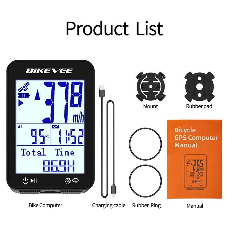 Bikevee Wireless GPS Bike Computer 2.4" Display Altitude Speed Distance