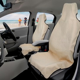 INFANZIA Waterproof Sweat Towel Seat Cover, Premium Car Seat Towel Protector for Trucks SUV Jeep, Universal Non-Slip Bucket Seat Covers for Post Gym Workout, Running, Swimming, Beach (Beige, 2Pcs)
