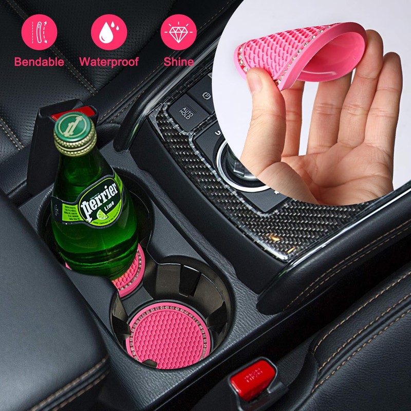 OUZORP Car Cup Coasters Rose RED 2 Pack with Push