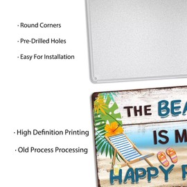 The Beach Is My Happy Place Metal Tin Sign Vintage Home Wall Decor Signs Rustic Rooms Decor for Bathroom Bedroom Living Room Beach Hut 8x12 Inch