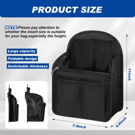 Dansydaisy Mini Backpack Organizer Insert Black Waterproof Purse Organizer Insert Nylon Bag Insert Organizer with Many Pockets for Men and Women, Fits Small Backpacks, 11 x 7.8 x 4.7 Inch