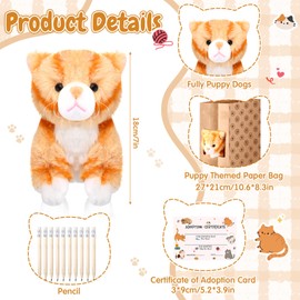 HyDren 96 Pcs Adopt a Pet Party Favors 7'' Stuffed Cat Adopt a Cat Animals Mini Plush Kitten with Paper Box Adoption Card Pencil, Gifts for Kid Boy Girl Pet Birthday Party