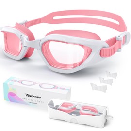 Vegemono Kids Swim Goggles in Candy Dual-Tone, Adjustable Nose Pads & Soft Silicone for Leak-proof Fit Across Ages(6-14), Clear Wide Vision & Anti-Fog &Anti-UV, With Fashion Hard Protective Case
