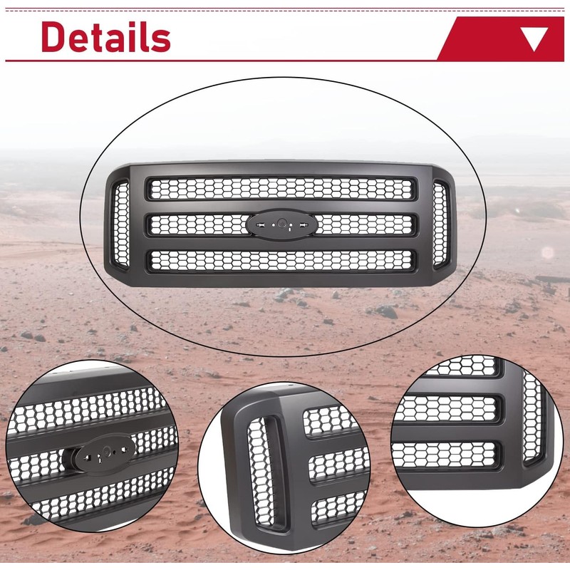 HECASA Front Grille Compatible with 2005-2007 Ford F250 F350 F450