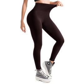 SOLBOME Leggings for Women, No See Through High Waisted Workout Dark Brown Yoga Leggings for Women L-XL
