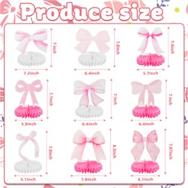 9Pcs Pink Bow Party Honeycomb Centerpieces Decorations, Pink Bow Coquette Birthday Table Decor, 3D Bow Decorations for Birthday Bachelorette Bridal Party