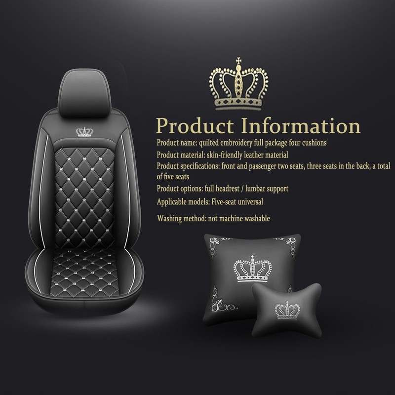 LOVJOYSE Crown Car Seat Covers Full Set, Premium Leather Waterproof