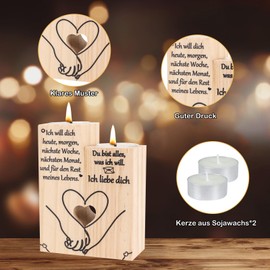 Ich Liebe Dich Geschenke für Männer Frauen, Seutgjie Süße Romantische Liebesgeschenke Kerzenständer Holz Personalisierte für Hochzeitstag Jahrestag Weihnachten Valentinstag