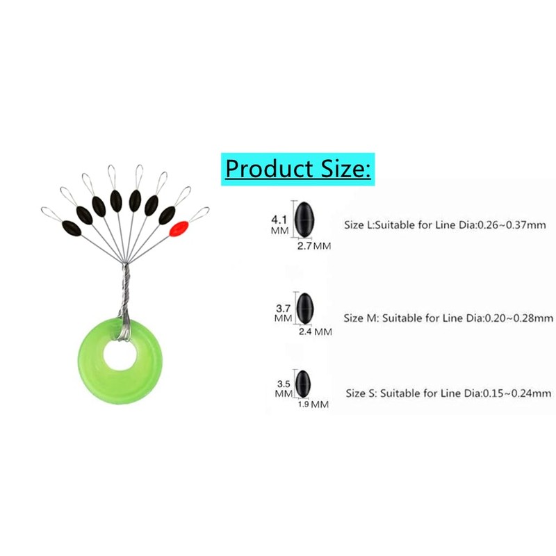 Milepetus 200Pcs Fishing Bobber Stopper,7 in 1 Soft Silicone Transparent