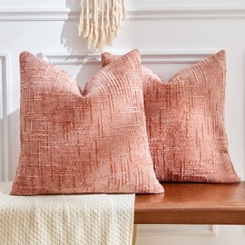 GriNeed Throw Pillow Covers Pink Set of 2 20x20 Inch Pillow Covers, Soft Chenille Neutral Decorative Pillowcases for Couch Sofa Bed Living Room, Home Cute Decor, Modern Farmhouse Cushion Covers
