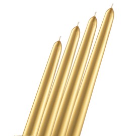 Gold Taper Candles 4 Pack - 9" Tall Gold Candles for Christmas - 8 Hour Long Burning Candlesticks for Home Decor, Wedding, Holiday, and Parties