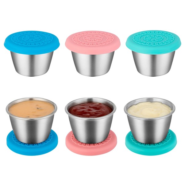 Freshmage [6 Pack 2.4oz] Stainless Steel Dressing Container with Silicone