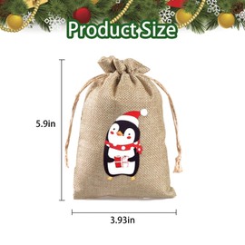 Pack of 6 Christmas Jute Bags, Small Jute Bag, Christmas Gift Bags with Drawstring, Christmas Candy Bags, Party Treat Bags, Christmas Advent Bags for Children, 10 x 15 cm