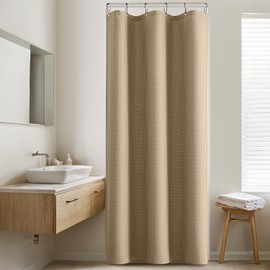 MIULEE Stall Waffle Weave Fabric Stand Up Shower Bath Curtain with 6 Metal Hooks Small Heavy Duty Washable Waterproof Narrow Thick Cloth Half Shower Curtains Set for Bathroom Hotel,W36*L72,Khaki