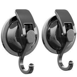 SOCONT Heavy Duty Vacuum Suction Cup Hooks, Gun Silver Plated Polished Super Suction for Kitchen Bathroom, 2 Pack