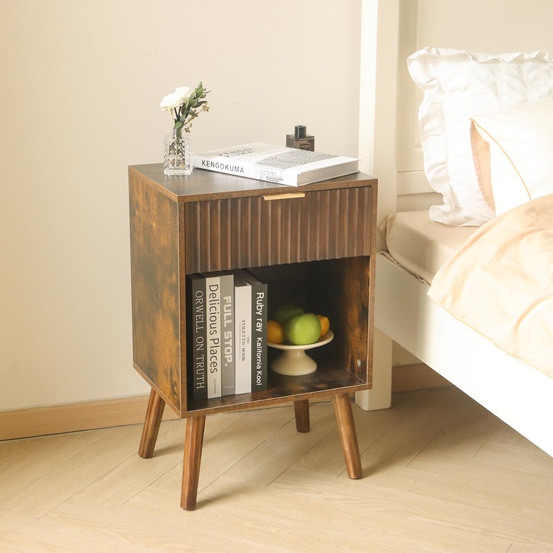 Fultyle Mid Century Modern Nightstand, Wood Bedside Table with Drawer
