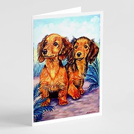 Caroline's Treasures Long Hair Red Dachshund Two Peas Greeting Cards and Envelopes Pack of 8