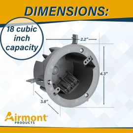 (Pack of 1) 4'' Old Work Round Electrical Box, One-Gang Grey PVC Junction Box, 18 Inch Capacity, Round Ceiling Remodel Box with Built-in Mounting Tabs, Three Mounting Wings, 2-Hour Fire Rated Walls