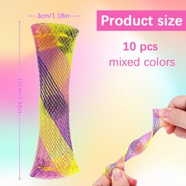10 Pcs Mesh Fidget Toys, Silent Squeezable Anxiety Mesh Tube with a Marble Inside, Colorful Relief Toys for Sensory Anxiety (Colorful)