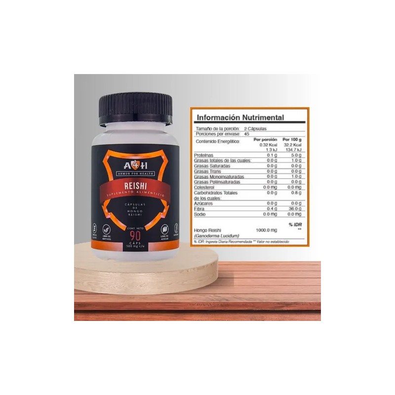 A4h Hongo Reishi 90 Cáps Antioxidante Antiinflamatorio Sabor Sin Sabor