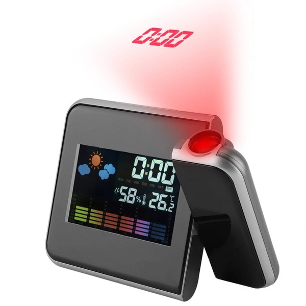Projection Alarm Clock,Digital LED Weather Forecast Projector Calendar Humidity Display
