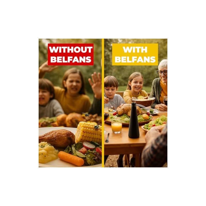 Belfans FlyRepellent Fan for Tables – AA Battery/USB Powered, Soundless