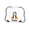 Children's Gym Bag Gym Bag Animal Design Penguin with Name of Choice, White, Casual