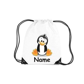 Children's Gym Bag Gym Bag Animal Design Penguin with Name of Choice, White, Casual