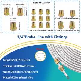 smseace 26Pack 1/4 Inch Brake line kit Includes 25FT Zinc-Plated Brake Lines with Fittings(16pcs Fittings,2pcs Union+4pcs Nut)，Brake line Bender，Single Flaring Tool，Pipe Cutter 1/4 Inch Brake Lines