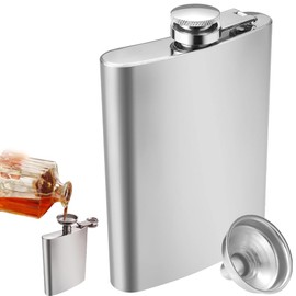 Stainless Steel Hip Flask, Portable Hip Flask 12 oz with Funnel, Stainless Steel 340 ml, Leak-Proof Hip Flask for Hiking, Climbing, Fishing, 18 x 9.5 cm (Silver)