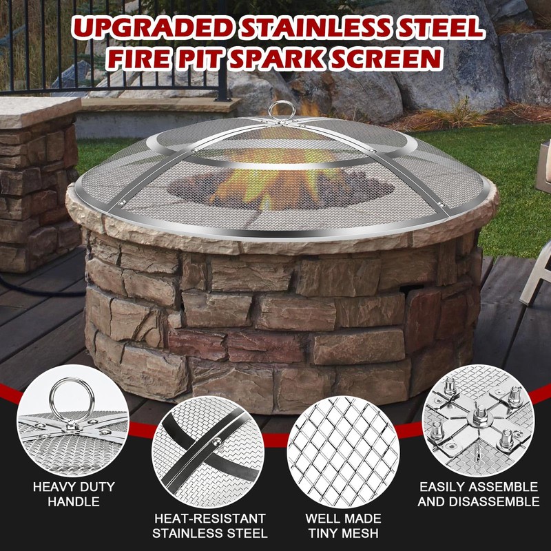 Fire Pit Spark Screen,36 Inch Fire Pit Screen Cover Stainless