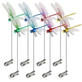 Fake Dragonfly Rod Clip, Garden Metal Dragonfly Clip, 3D Dragonfly Garden Stakes Decor,Fly Deterrent,Dragonfly Humming Bird Stakes, Simulated Patio Decor for Indoor Outdoor (Mixed-8pcs)